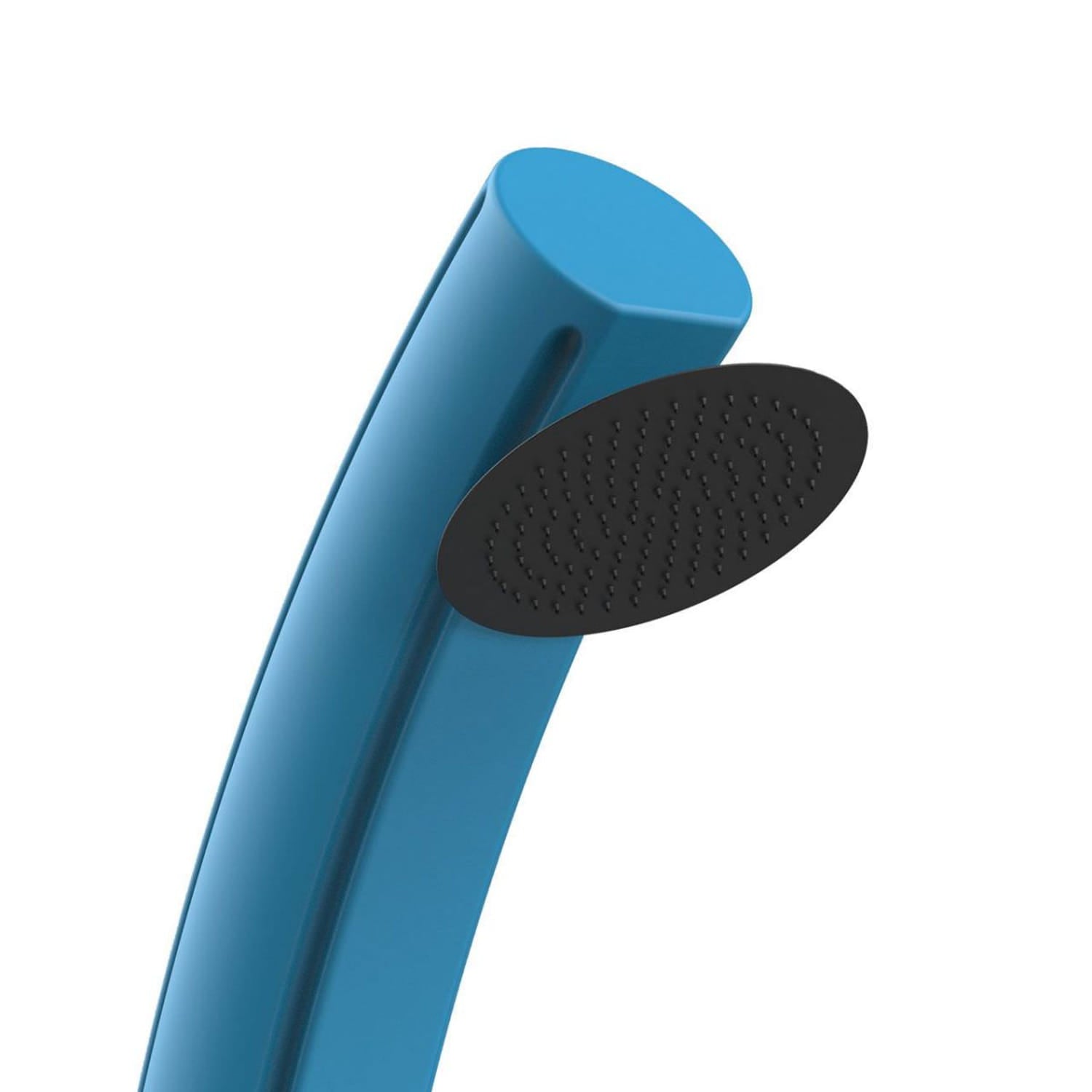 Sined Sole Xxl Zonneboiler Grote Gebogen Met Voetwas en Blauwe Douche Ronde Douche Accessoires Metaal Zwart