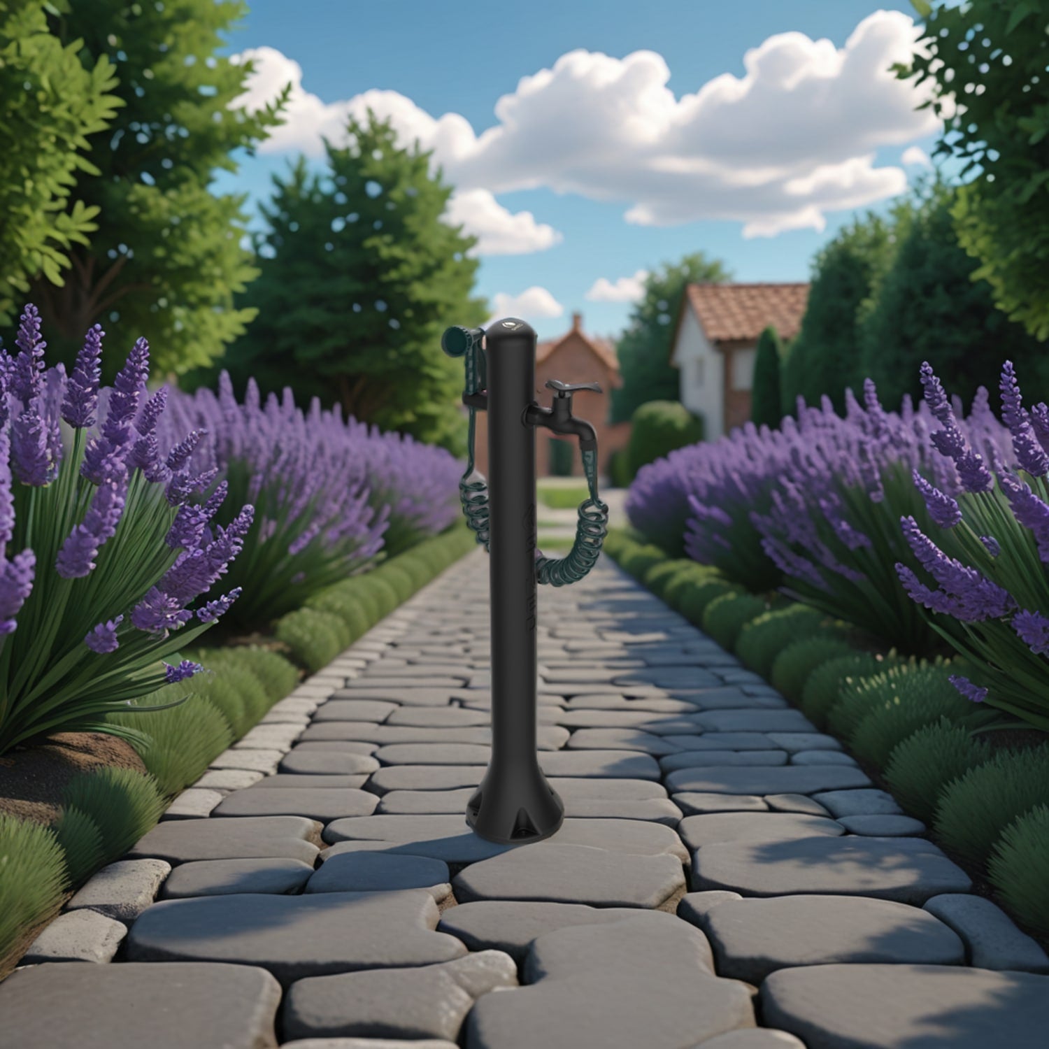 Sined Fontaine de Jardin Extérieure Avec Connexion Latérale Pro en Noir Avec Tuyau de 75m Idéale Pour Piscines Jardins et Espaces Extérieurs Fontaine de Jardin Pour Extérieur Noire