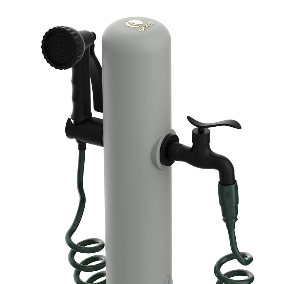 Fontaine de jardin en polyéthylène Sined Acqua Pro avec connexion latérale, montage facile, gris tourterelle