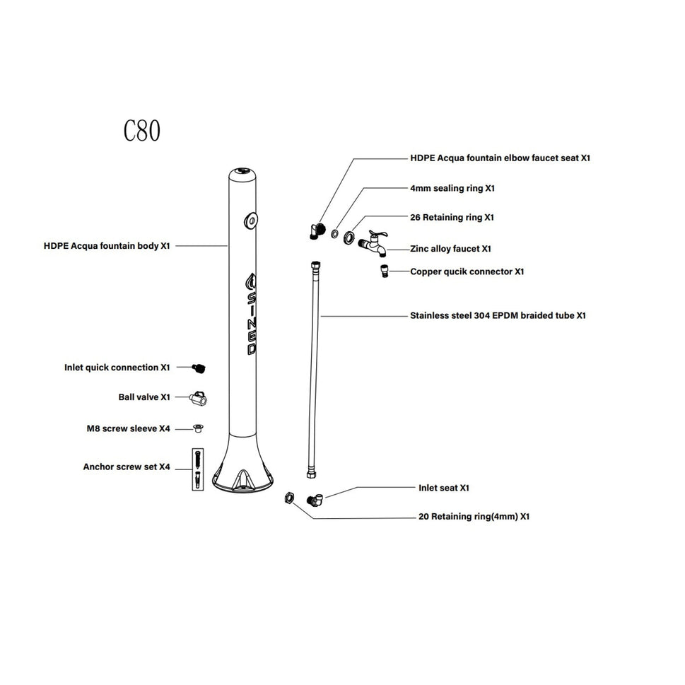 Fontaine de jardin avec prise d'eau latérale rouge Sined