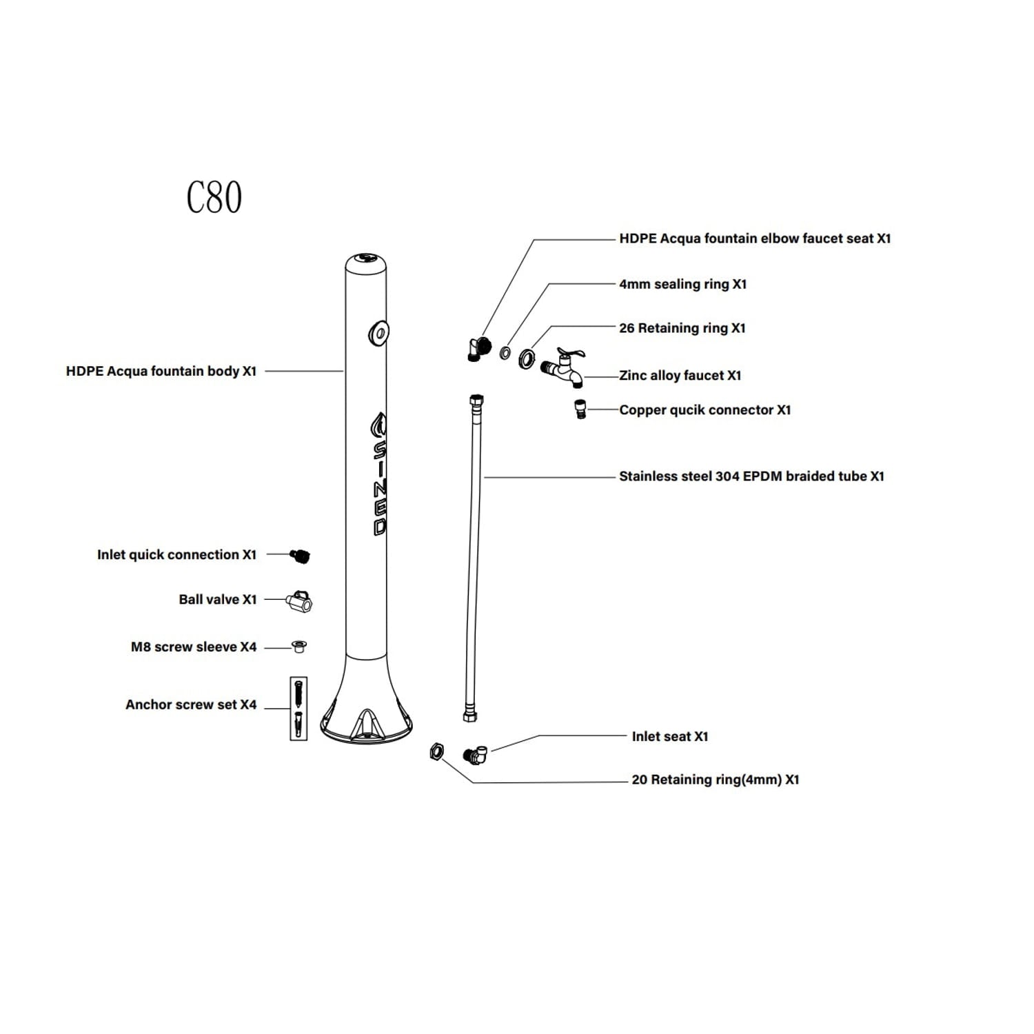 Fontaine d'eau en polyéthylène pour extérieur non traitée avec connexion d'eau latérale en polyéthylène haute résistance