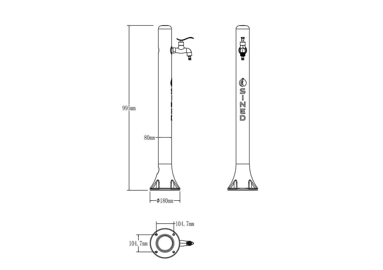 Fontaine d'eau en polyéthylène pour extérieur non traitée avec connexion d'eau latérale en polyéthylène haute résistance