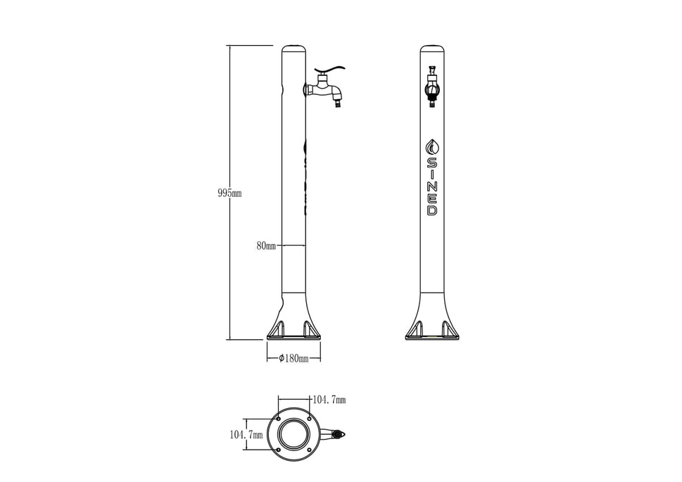Fontaine d'eau en polyéthylène pour extérieur non traitée avec connexion d'eau latérale en polyéthylène haute résistance