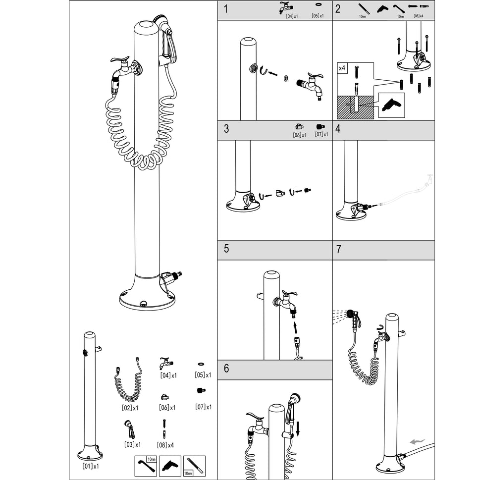 SINED Fuente De Aluminio ACQUA PRO Resistente Con Conexión Lateral Incluye Manguera De 75 m y Pistola De 8 Chorros Fácil De Montar Ideal Para Uso En Exteriores