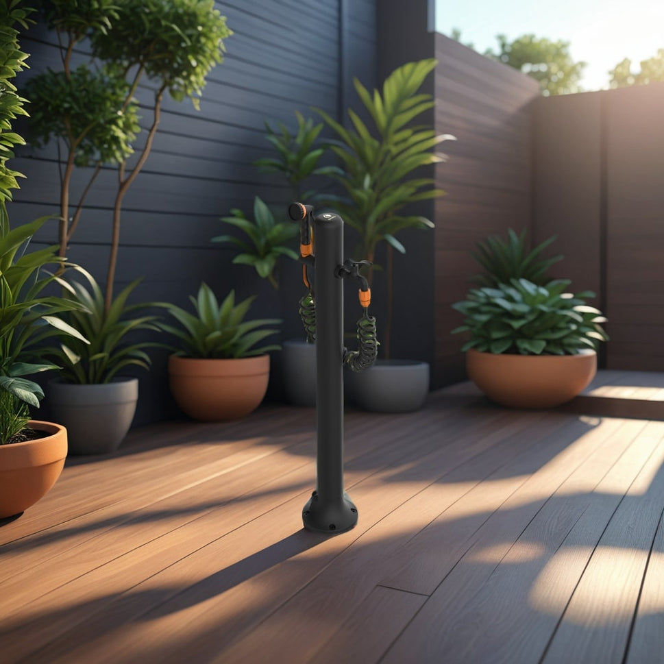 SINED Fuente De Aluminio ACQUA PRO Resistente Con Conexión Lateral Incluye Manguera De 75 m y Pistola De 8 Chorros Fácil De Montar Ideal Para Uso En Exteriores