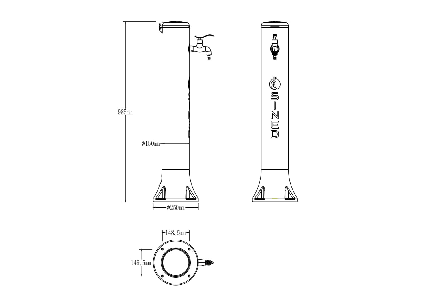 Fontaine de jardin Sined Tritone en HDPE avec disposition pour prises rapides noire hauteur 100 cm fabriquée en HDPE
