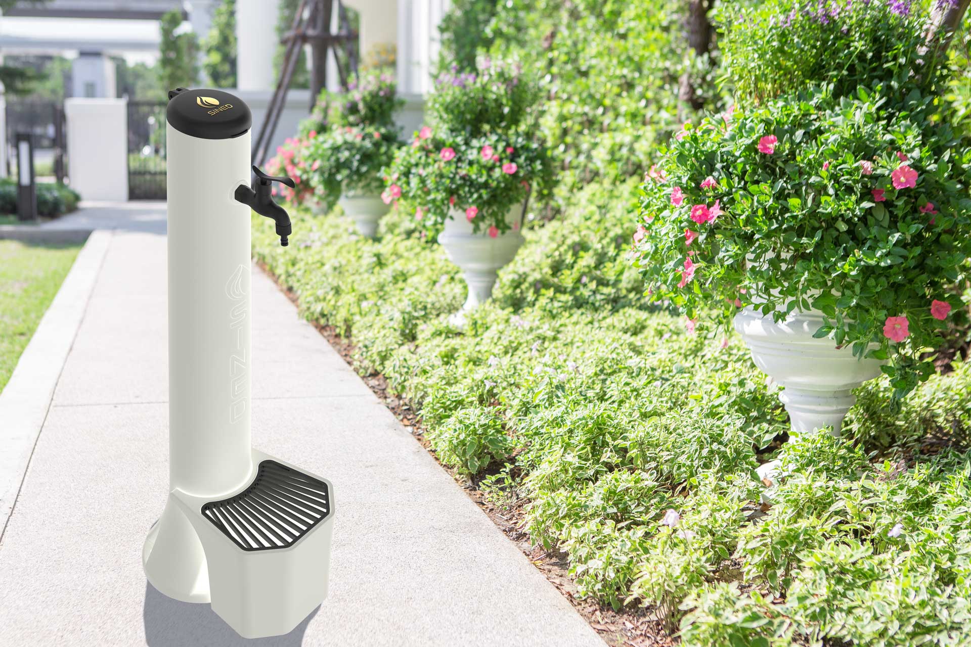 Kit Buiten Fontein Sined Triton Met 5 Liter Emmer Van Wit Polyethyleen Gemaakt Van Hoogwaardig Polyethyleen