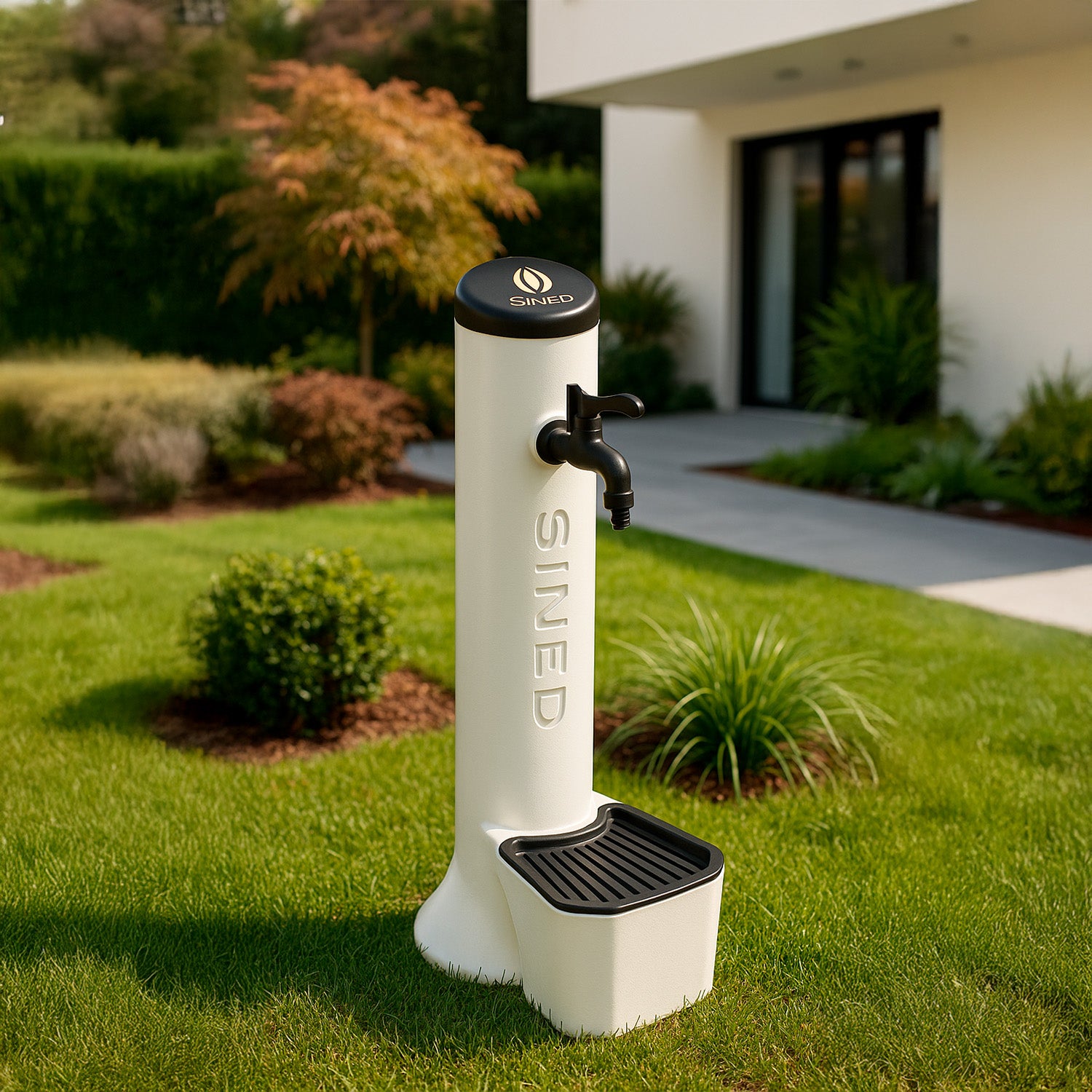 Kit Buiten Fontein Sined Triton Met 5 Liter Emmer Van Wit Polyethyleen Gemaakt Van Hoogwaardig Polyethyleen