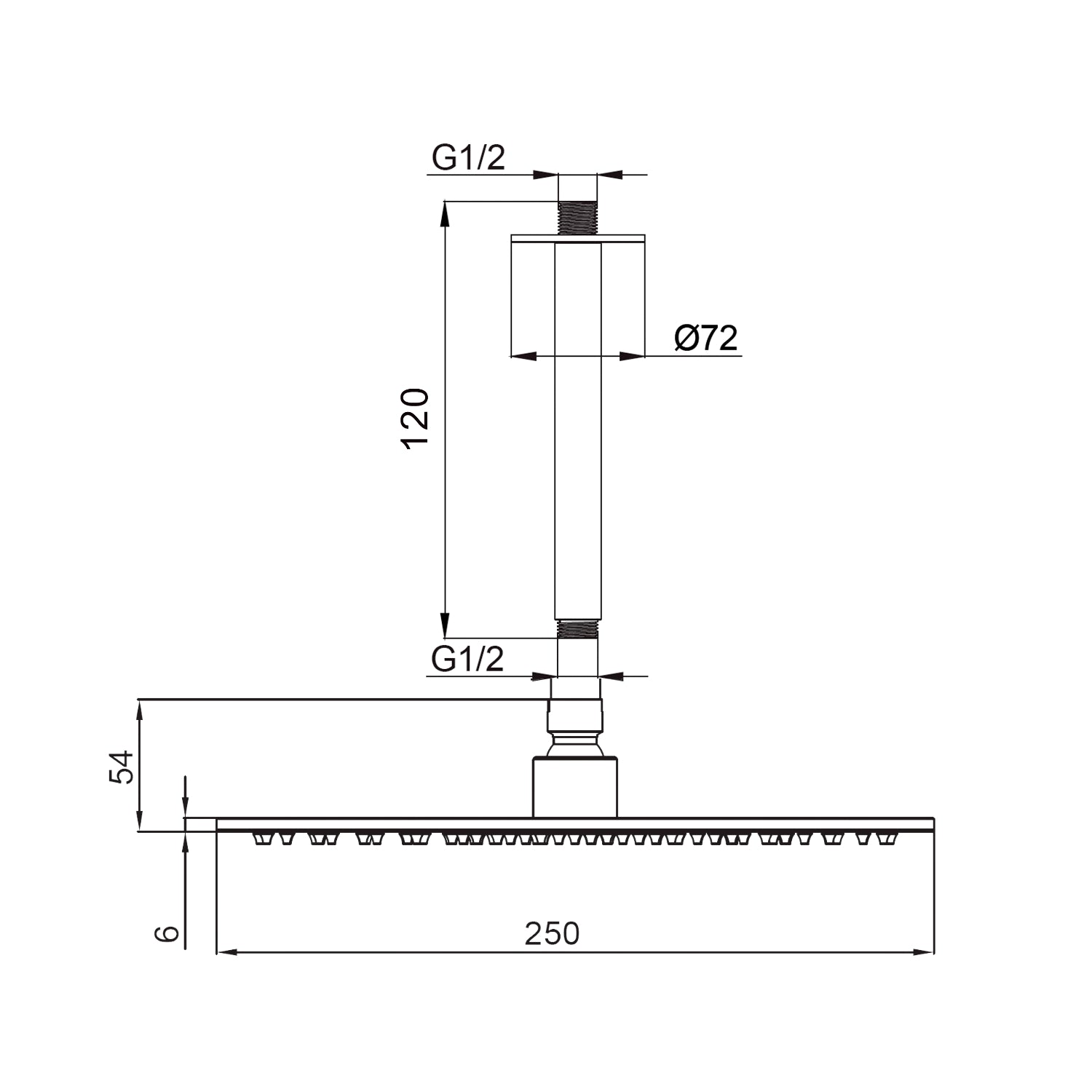 SINED Kit Braccio Soffione Inox 25 cm Soffitto en Acero 316L Satinado Incluye Braccio y Soffione Ideal para Instalación Interior y Exterior Diseno Resistente a la Corrosión Modelo Levante