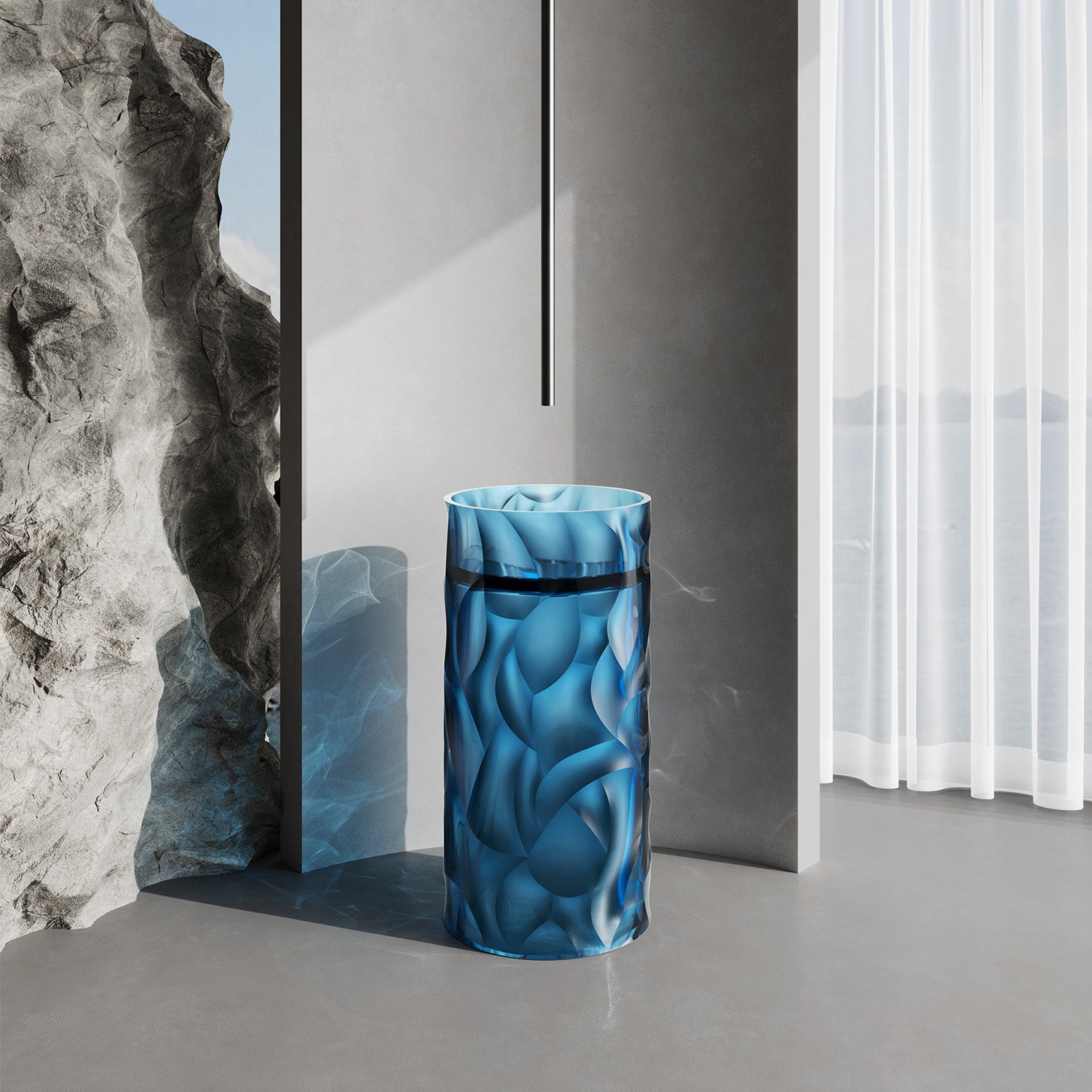 SINED Lavandino free standing en resina trasparente resistente color azul para interiores y exteriores 45 cm de ancho diseno moderno independiente - Modelo ZEFIRO