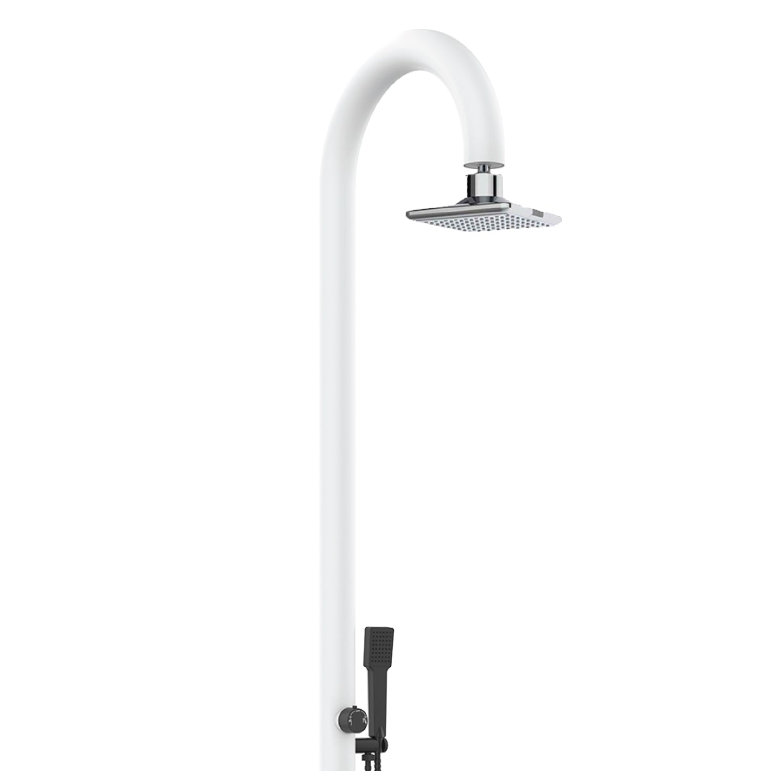 SINED Douche Jardin en Aluminium Blanc avec douchette mitigeur Température Froid-chaud et pommeau LED Double Connexion Latérale et inférieure Pour Intérieur ou Extérieur LUNA-ALU-D-BIANCA-LED