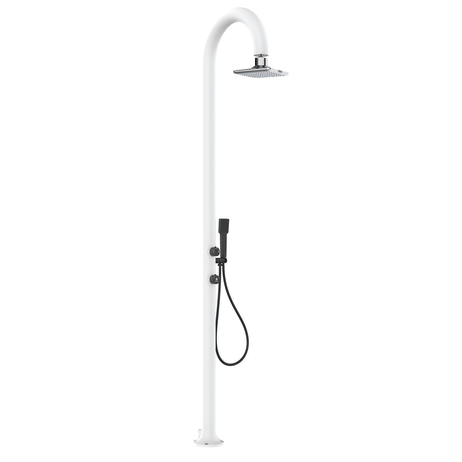 SINED Douche Jardin en Aluminium Blanc avec douchette mitigeur Température Froid-chaud et pommeau LED Double Connexion Latérale et inférieure Pour Intérieur ou Extérieur LUNA-ALU-D-BIANCA-LED
