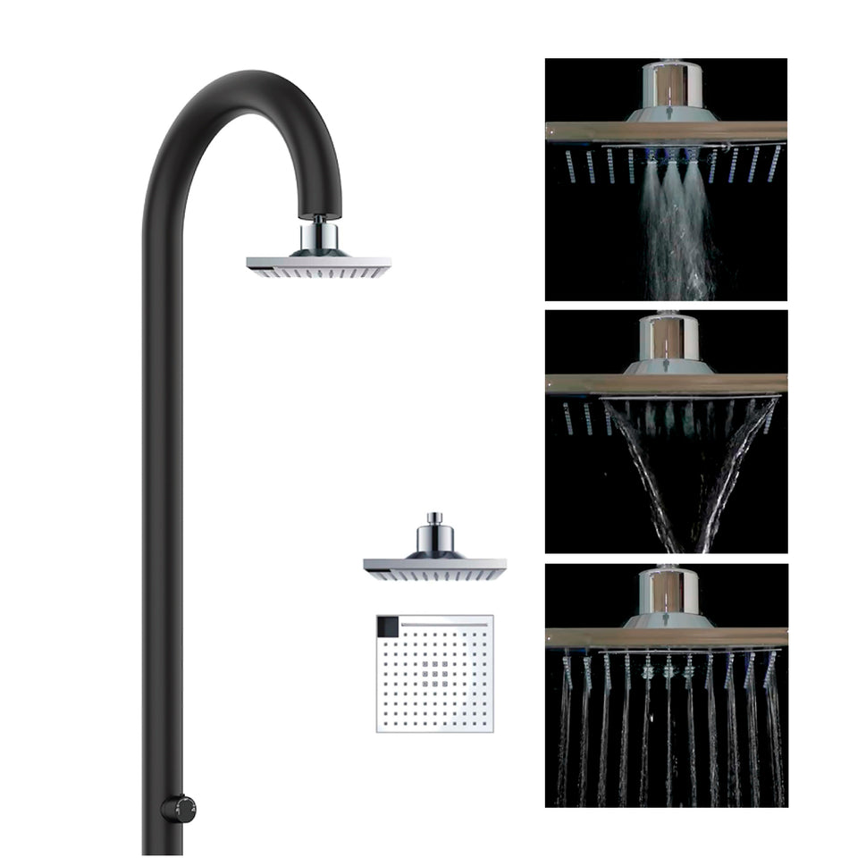 SINED Douche Jardin en Aluminium Noir avec Douchette à Main Double entrée d'eau chaude et froide Connexion d'eau intérieure et latérale Pour intérieur et extérieur 2235 cm LUNA ALU D NERA LCD