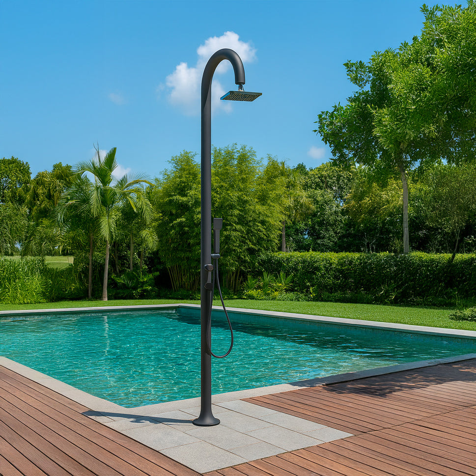 SINED Douche Jardin en Aluminium Noir avec Douchette à Main Double entrée d'eau chaude et froide Connexion d'eau intérieure et latérale Pour intérieur et extérieur 2235 cm LUNA ALU D NERA LCD