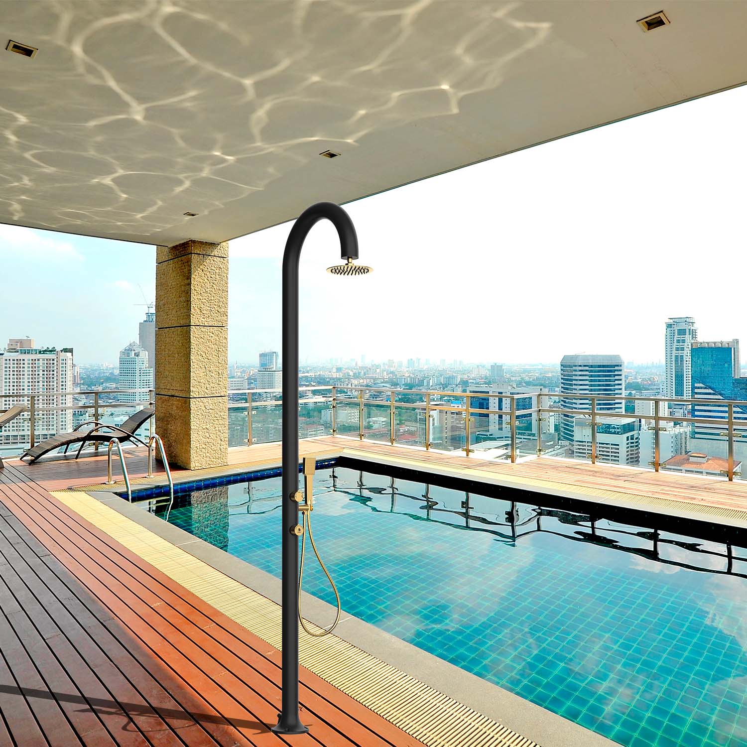 Doccia Esterno Luna Oro Nero Con Doccia A Mano Sined