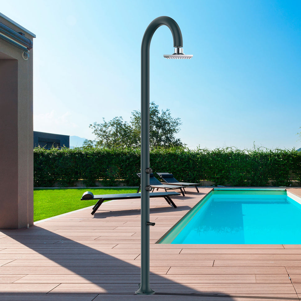 SINED Douche en Aluminium Gris avec Douchette LCD Double Prise d'Eau Inférieure et Latérale et Design Polyvalent pour Extérieur et Maison 2235 cm Eau chaude et froide LUNA ALU GRIGIA LCD