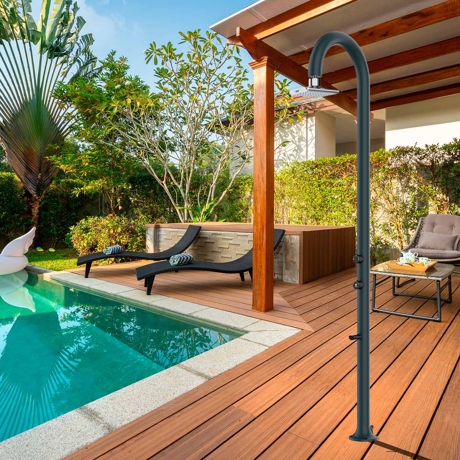 Luna Aluminum Shower with Double Water Outlet Gray Led Sined