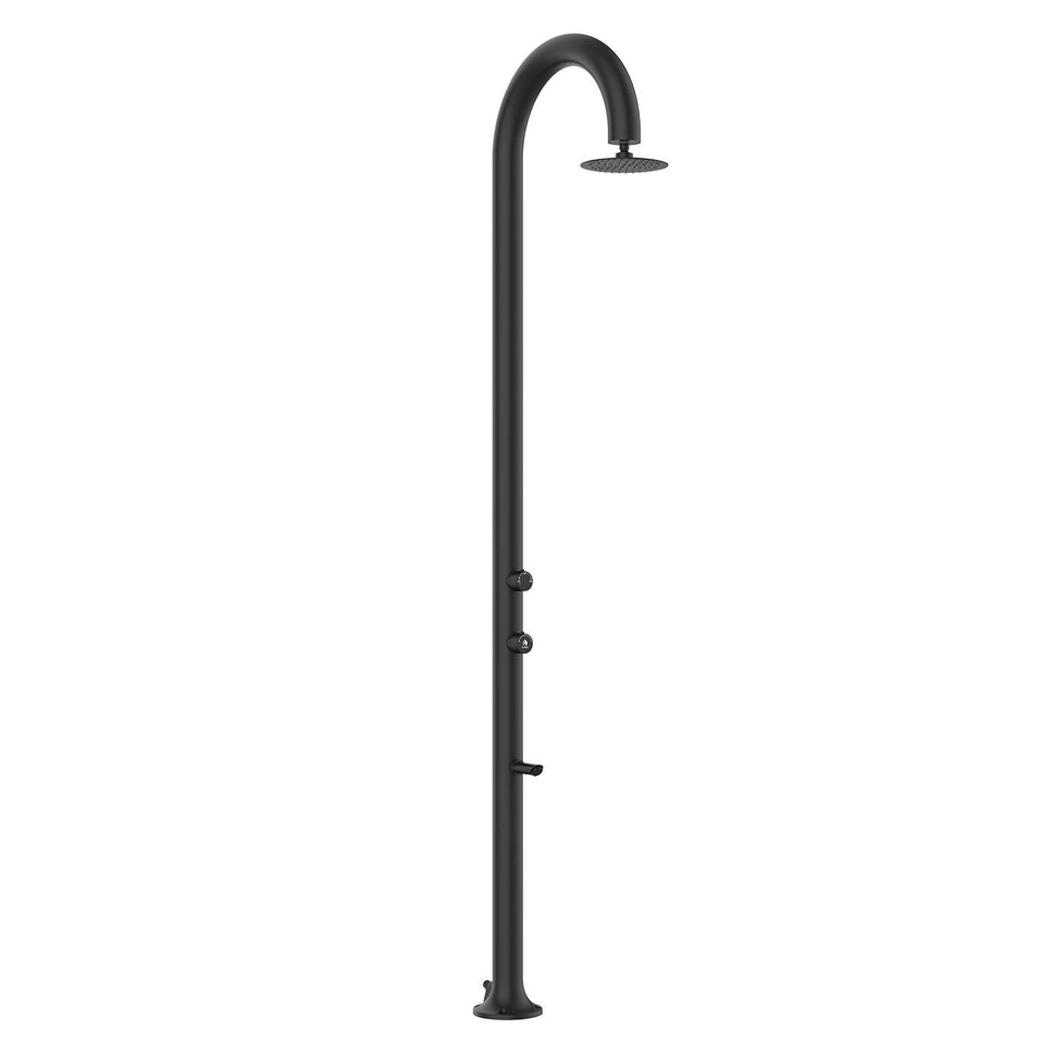 SINED Douche Extérieure en Aluminium Noire avec Mitigeur de Température et Lave-pieds Double Connexion d'Eau Installation Interne ou Externe Accessoires Inclus Modèle UNA ALU NERA