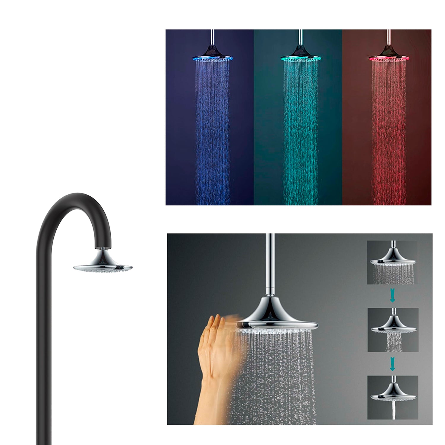 SINED Douche en Aluminium Noir avec Pommeau avec Capteur Manuel Conçue pour Montage Intérieur et Extérieur Connexion eau chaude et froide par le côté ou le dessous LUNA ALU NERA SENSOR