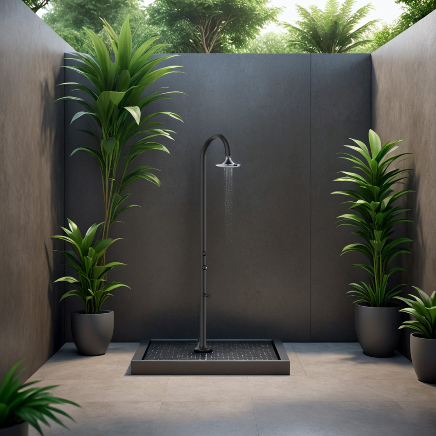 SINED Douche en Aluminium Noir avec Pommeau avec Capteur Manuel Conçue pour Montage Intérieur et Extérieur Connexion eau chaude et froide par le côté ou le dessous LUNA ALU NERA SENSOR