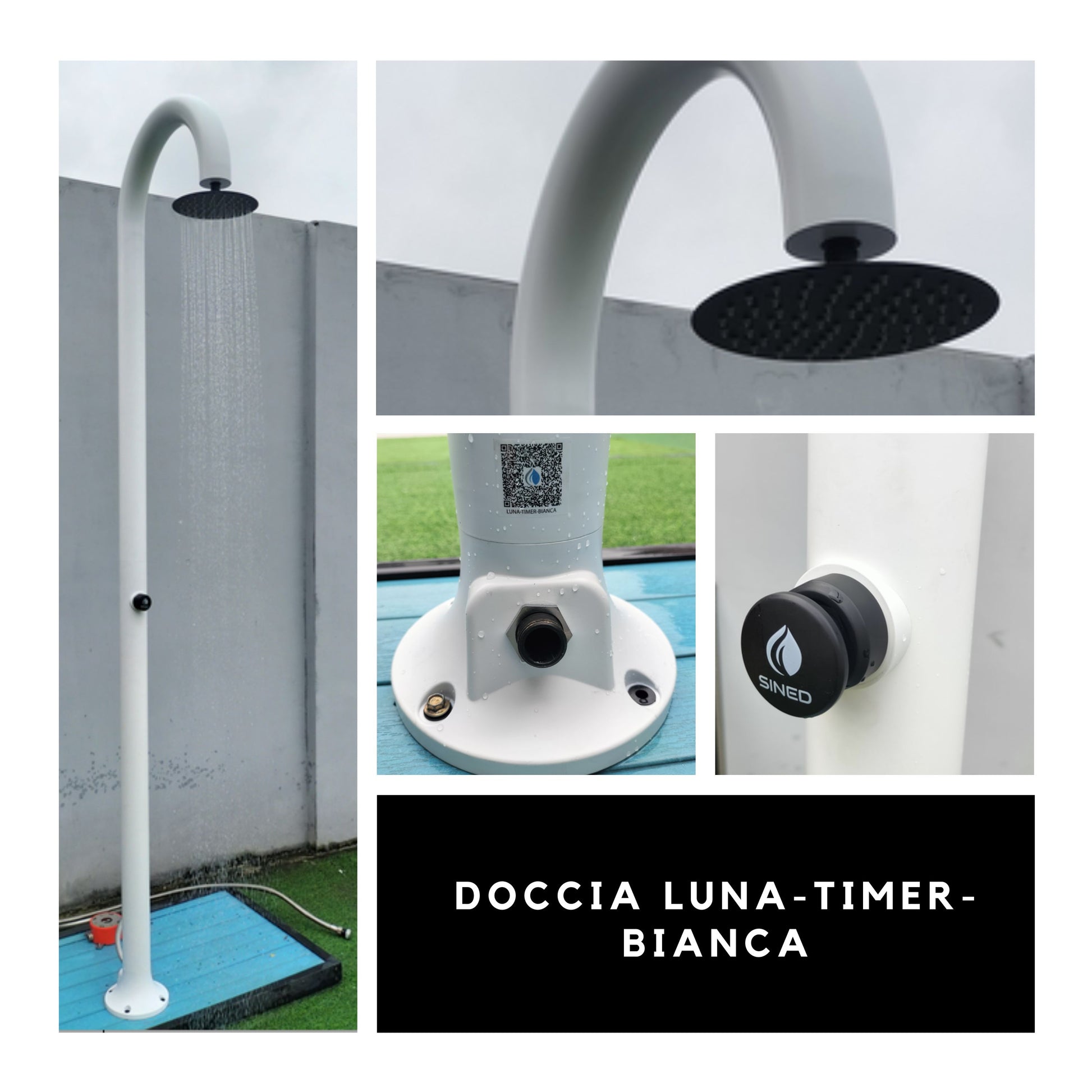 Sined Luna Temporizador de Duche de Alumínio Branco Dupla Conexão de Água Fria Lateral ou Inferior Duche Temporizado de Água Fria com Chuveiro e Misturador Redondo Branco