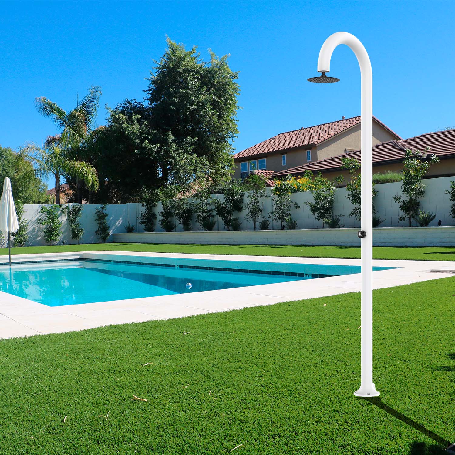 Sined Luna Temporizador de Duche de Alumínio Branco Dupla Conexão de Água Fria Lateral ou Inferior Duche Temporizado de Água Fria com Chuveiro e Misturador Redondo Branco