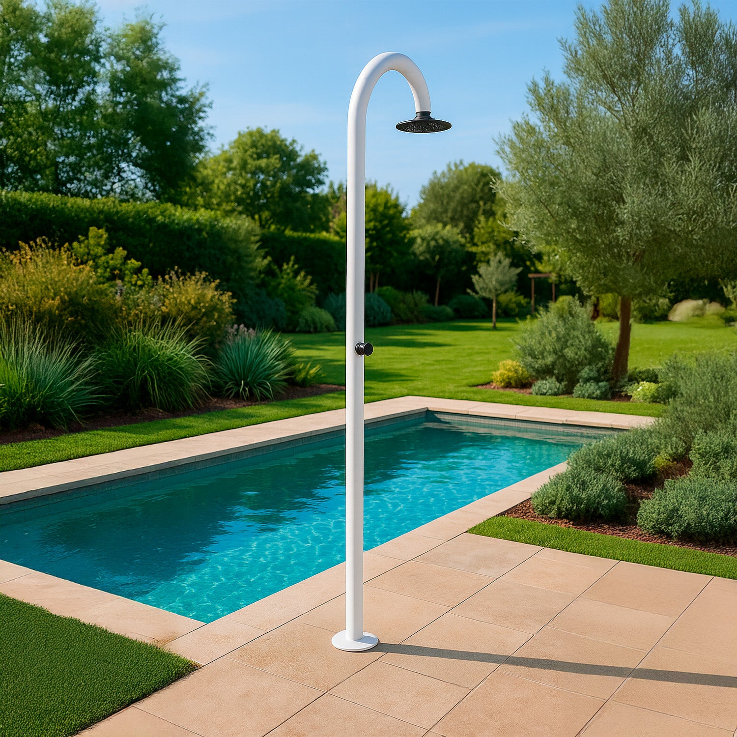 Sined Luna Temporizador de Duche de Alumínio Branco Dupla Conexão de Água Fria Lateral ou Inferior Duche Temporizado de Água Fria com Chuveiro e Misturador Redondo Branco