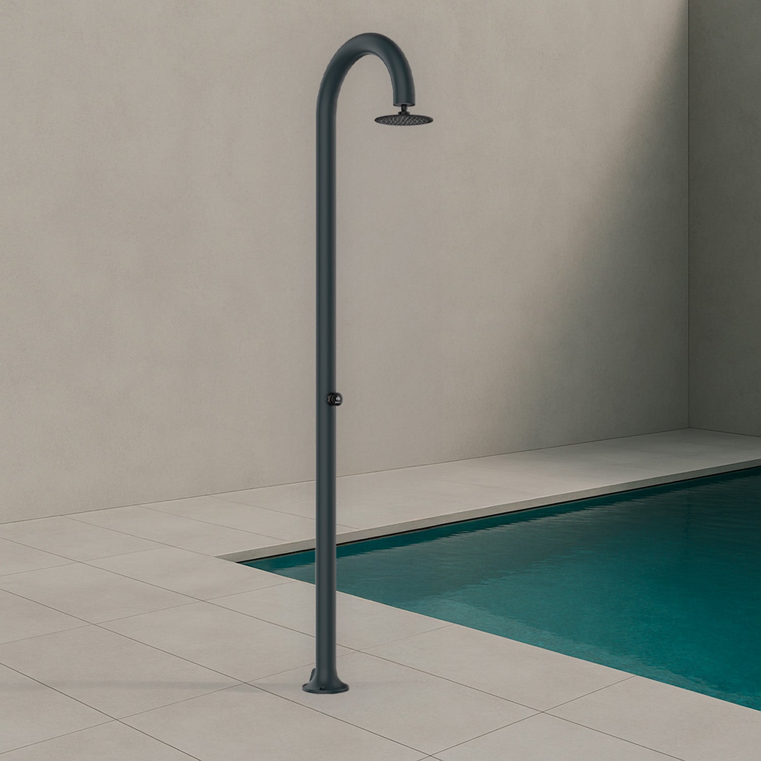 Sined Luna Minuteur Gris Douche en Aluminium Double Connexion d'Eau Froide Latérale ou Inférieure Douche d'Eau Froide dans Tube Intérieur Unique Minuteur avec Douche Supérieure et Mitigeur Rond Gris