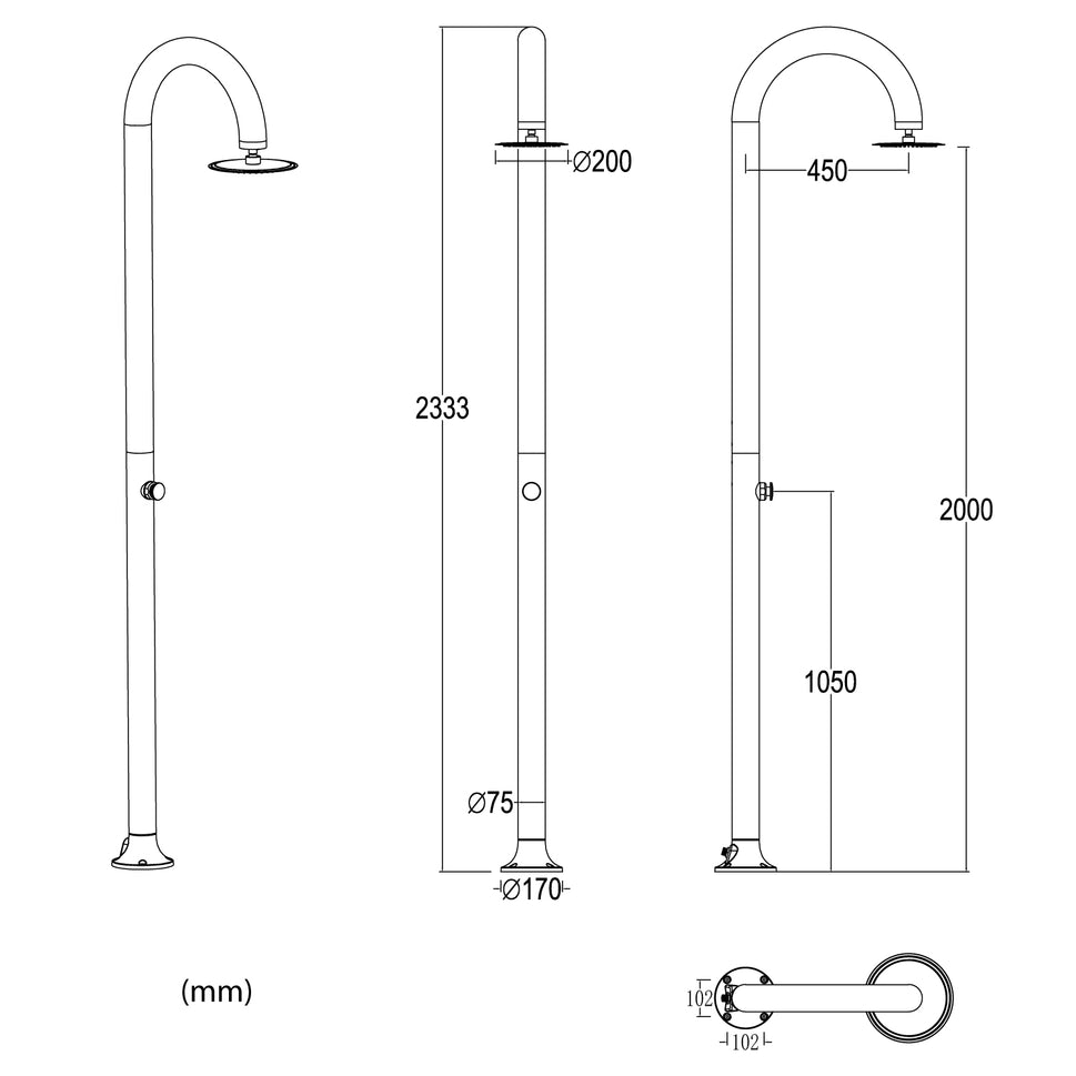 Sined Luna Timer, schwarzer Aluminium-Duschwasseranschluss mit doppeltem Timer, schwarze runde Dusche