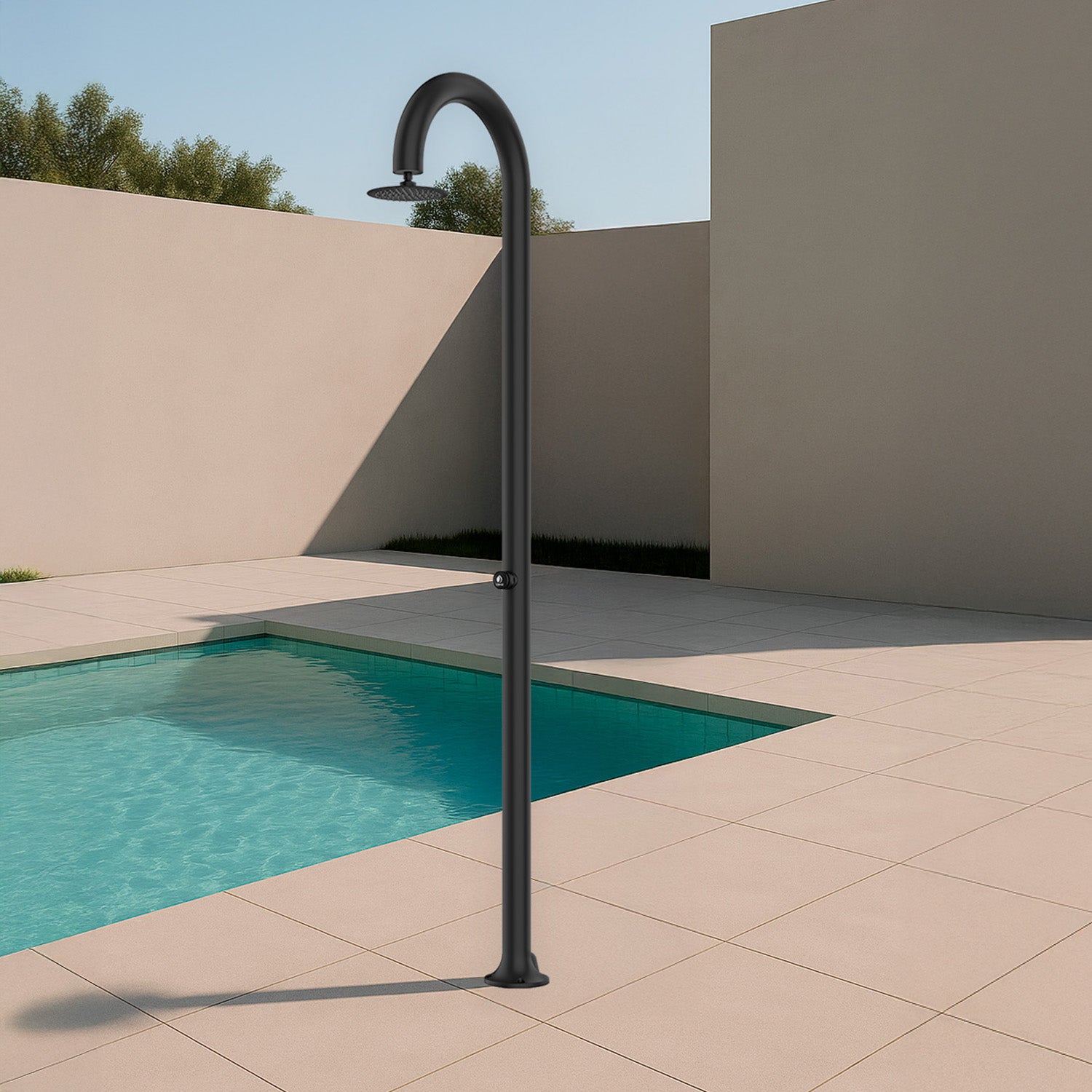 Sined Luna Minuteur Douche en Aluminium Noir Double Connexion d'Eau Froide Latérale ou Inférieure Douche Temporisée d'Eau Froide avec Pulvérisateur Rond Noir et Mitigeur Grande Économie d'Eau