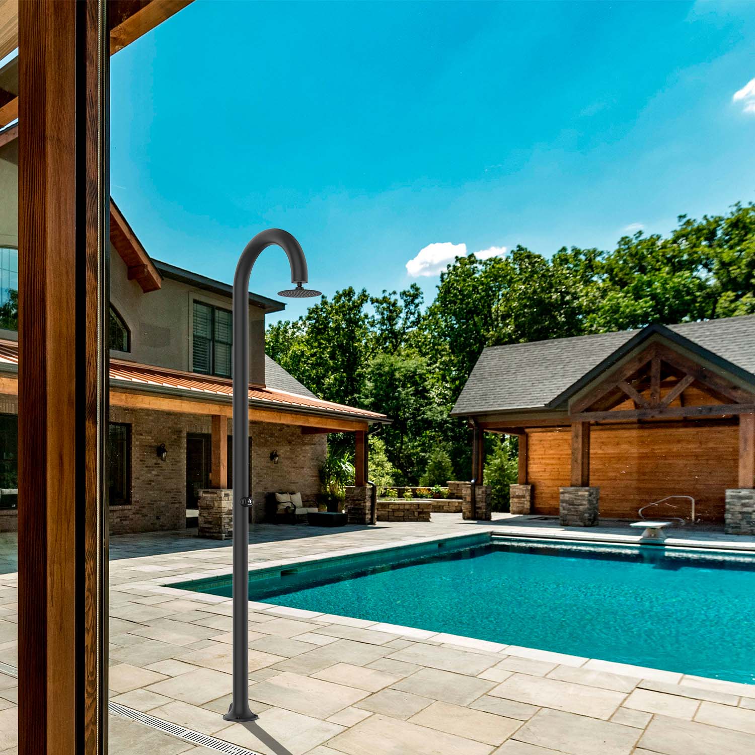 Sined Luna Minuteur Douche en Aluminium Noir Double Connexion d'Eau Froide Latérale ou Inférieure Douche Temporisée d'Eau Froide avec Pulvérisateur Rond Noir et Mitigeur Grande Économie d'Eau