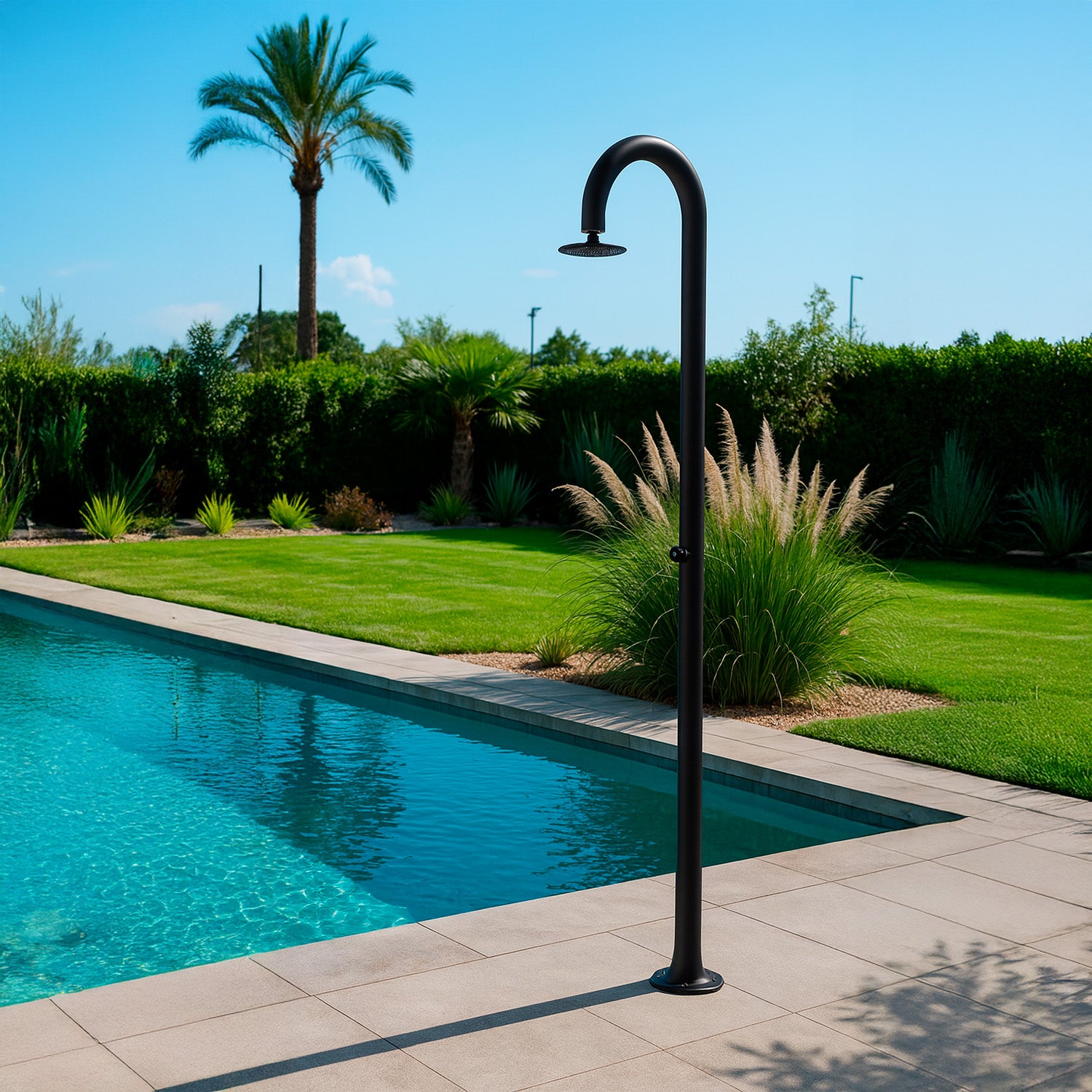 Sined Luna Minuteur Douche en Aluminium Noir Double Connexion d'Eau Froide Latérale ou Inférieure Douche Temporisée d'Eau Froide avec Pulvérisateur Rond Noir et Mitigeur Grande Économie d'Eau