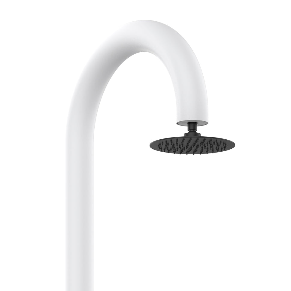 Sined Luna Timer p Blanc Douche En Aluminium Double Connexion Eau Froide Latérale ou Inférieure Dans Un Tube Interne Douche Temporisée D'eau Froide Avec Pulvérisateur Sur Pied et Mitigeur Blanc