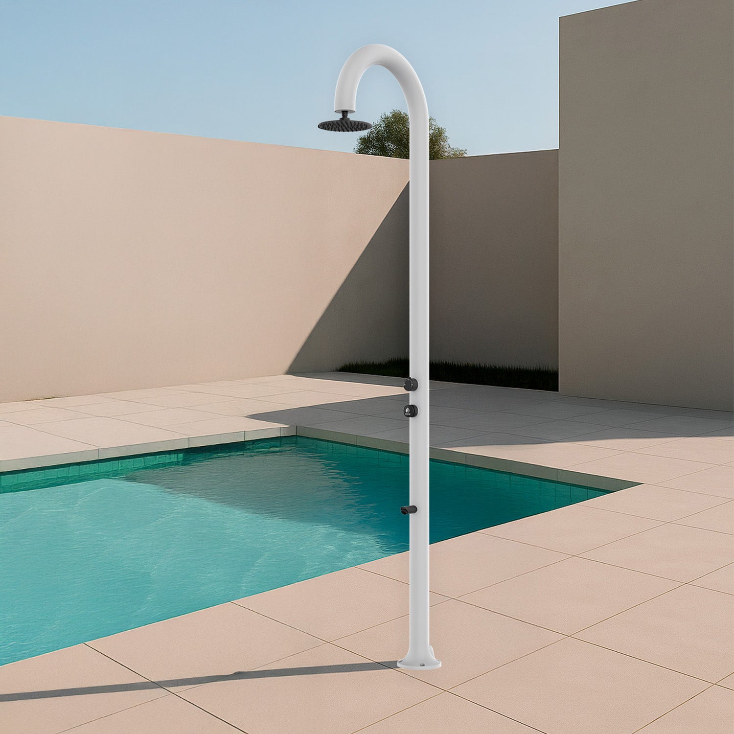 Sined Luna Timer p Blanc Douche En Aluminium Double Connexion Eau Froide Latérale ou Inférieure Dans Un Tube Interne Douche Temporisée D'eau Froide Avec Pulvérisateur Sur Pied et Mitigeur Blanc