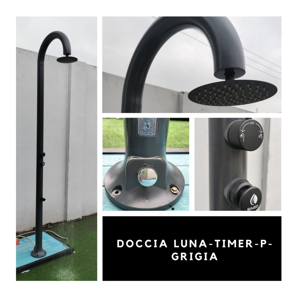 Sined Luna Timer p Grise Douche En Aluminium Double Connexion D'eau Froide Latérale ou Inférieure Sur Un Tuyau Intérieur Douche Temporisée D'eau Froide Avec Pommeau de Pied et Mitigeur Gris