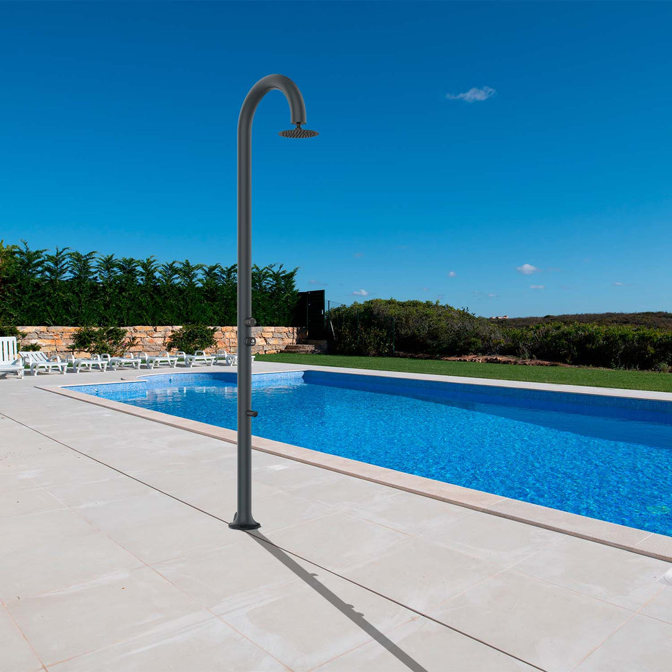 Sined Luna Timer p Grise Douche En Aluminium Double Connexion D'eau Froide Latérale ou Inférieure Sur Un Tuyau Intérieur Douche Temporisée D'eau Froide Avec Pommeau de Pied et Mitigeur Gris