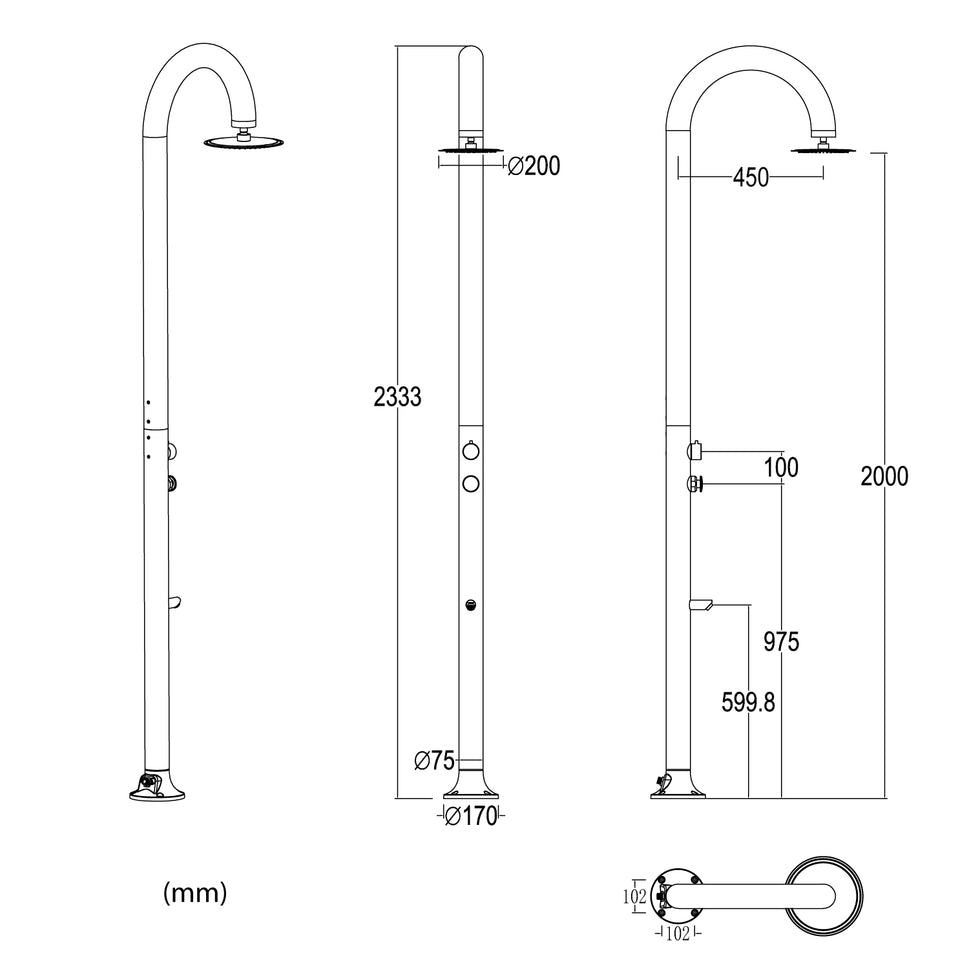 Sined Luna Timer p Noir Douche en Aluminium Double Connexion d'Eau Froide Latérale ou Inférieure sur un Tuyau Douche Temporisée d'Eau Froide avec Pulvérisateur sur Pied et Mitigeur Noir