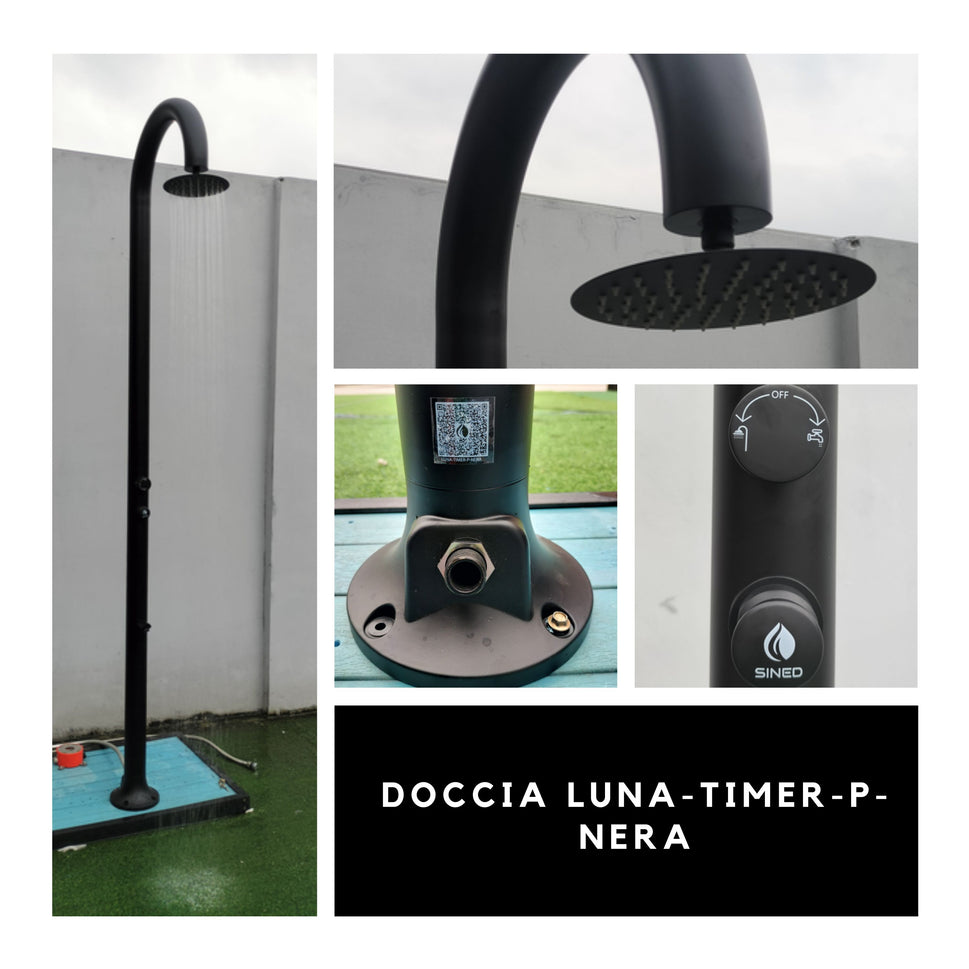 Sined Luna Timer p Noir Douche en Aluminium Double Connexion d'Eau Froide Latérale ou Inférieure sur un Tuyau Douche Temporisée d'Eau Froide avec Pulvérisateur sur Pied et Mitigeur Noir