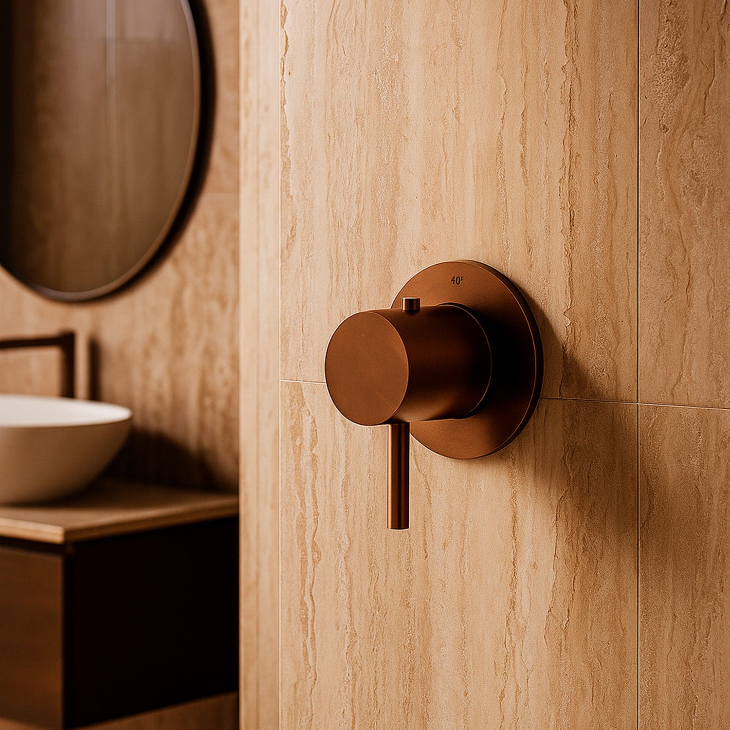 Thermostatische wandmengkraan SINED van 316L roestvrij staal met PVD-roségoudafwerking - Model LEVANTE