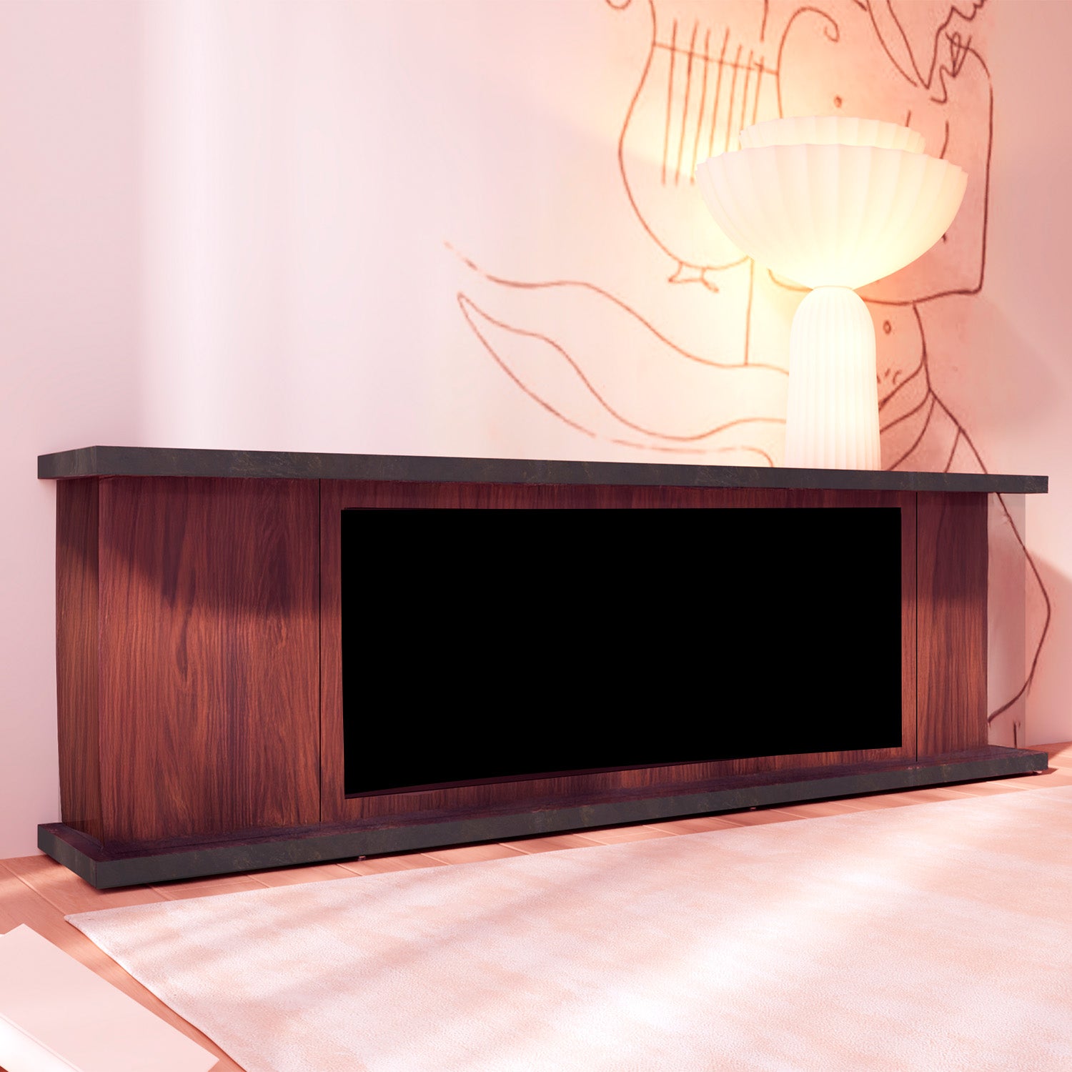 Sined Mobile Arosio 108 Castanho Móvel De Madeira De Eucalipto Refinado Durável e Elegante Estrutura e Portas De Madeira De Eucalipto Tampo e Base De Grafite Para Todos Os Ambientes Interiores