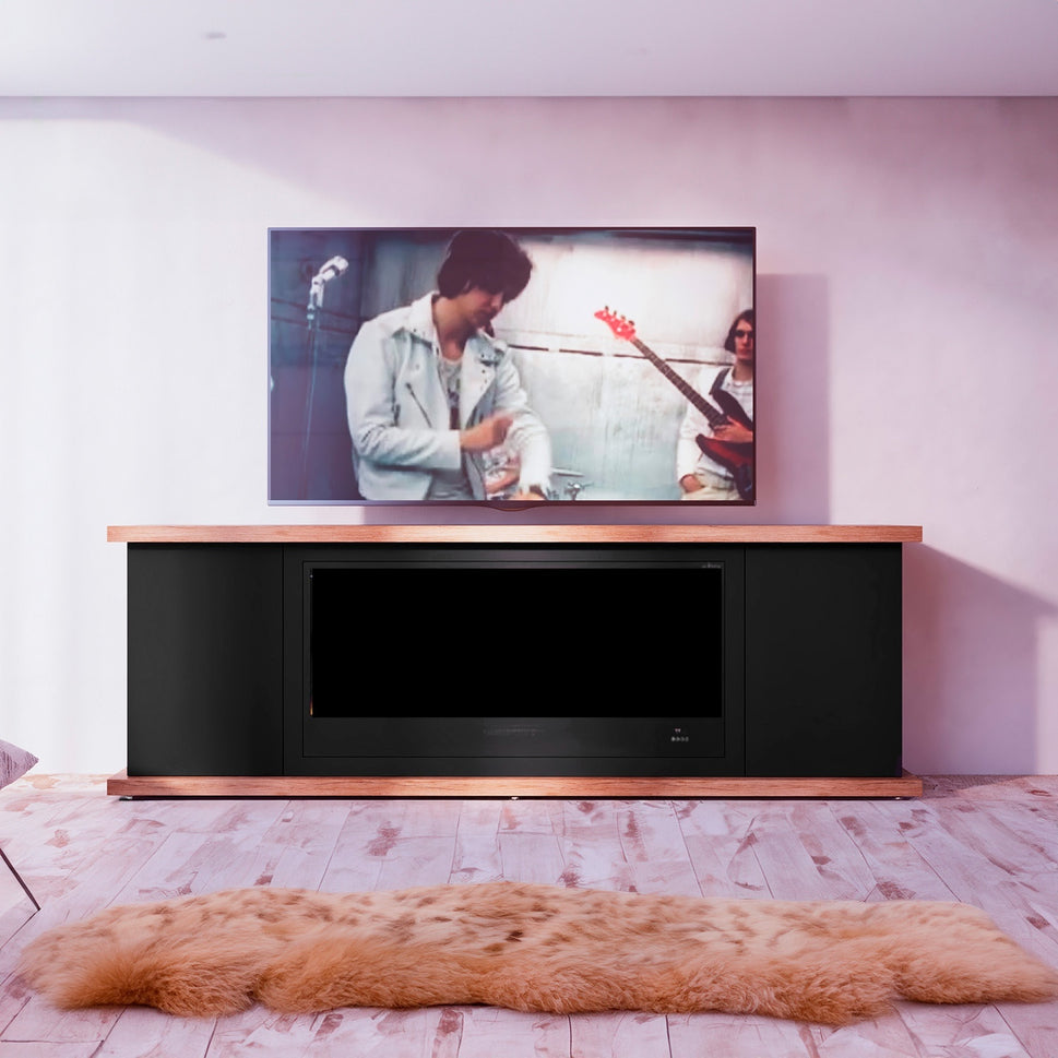 Sined Mobile Arosio 150 Black Wooden Base For Black Fireplace Refined and Elegant Wooden Base For Brown Fireplace In Black Lacquer and Oak Wood For All Interiors