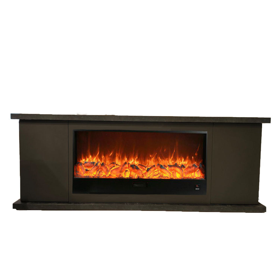 Sined Complete Furniture Arosio 108 Anthracite Wood and Electric Fireplace 1500w Remote Control Handmade Quality Resistance and Design for Any Environment Remote Control