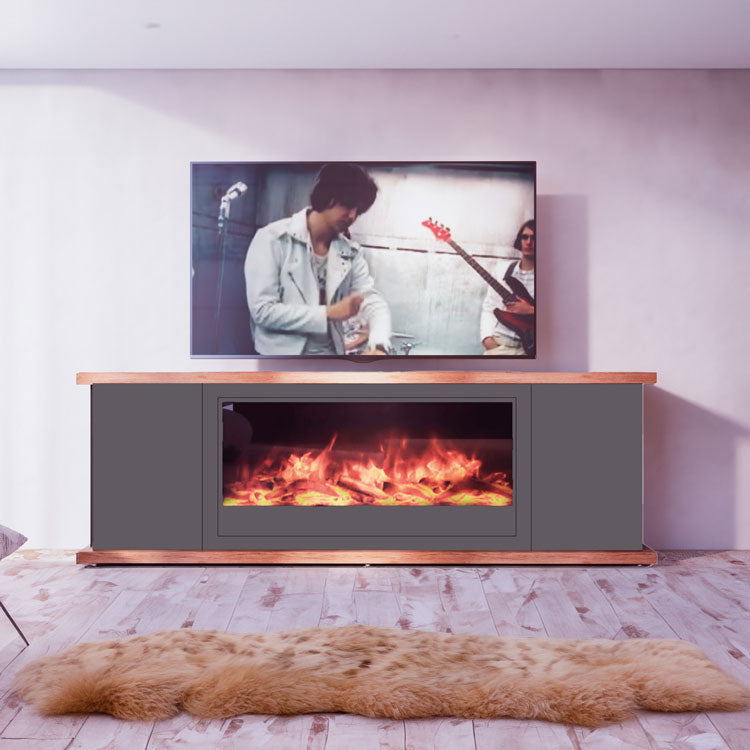 Sined Complete Furniture Arosio 108 Anthracite Wood and Electric Fireplace 1500w Remote Control Handmade Quality Resistance and Design for Any Environment Remote Control