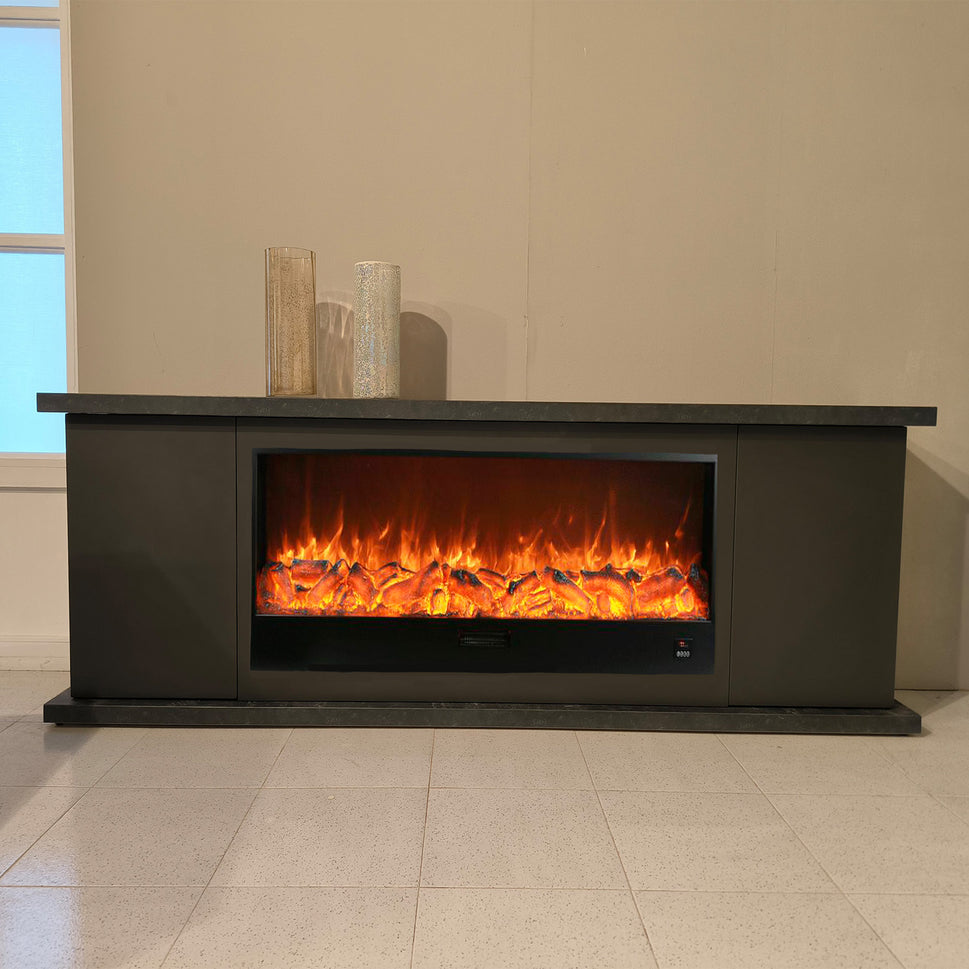 Sined Complete Furniture Arosio 108 Anthracite Wood and Electric Fireplace 1500w Remote Control Handmade Quality Resistance and Design for Any Environment Remote Control
