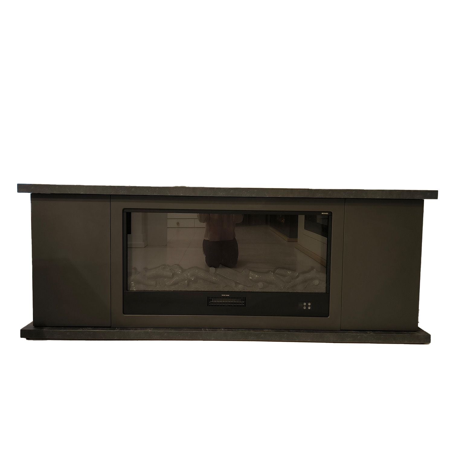 Sined Meuble Complet Arosio 150 Anthracite Gris Foncé Meuble en Bois et Cheminée Électrique 1500w Télécommande Meuble Artisanal Qualité Résistance et Design Pour Tout Environnement