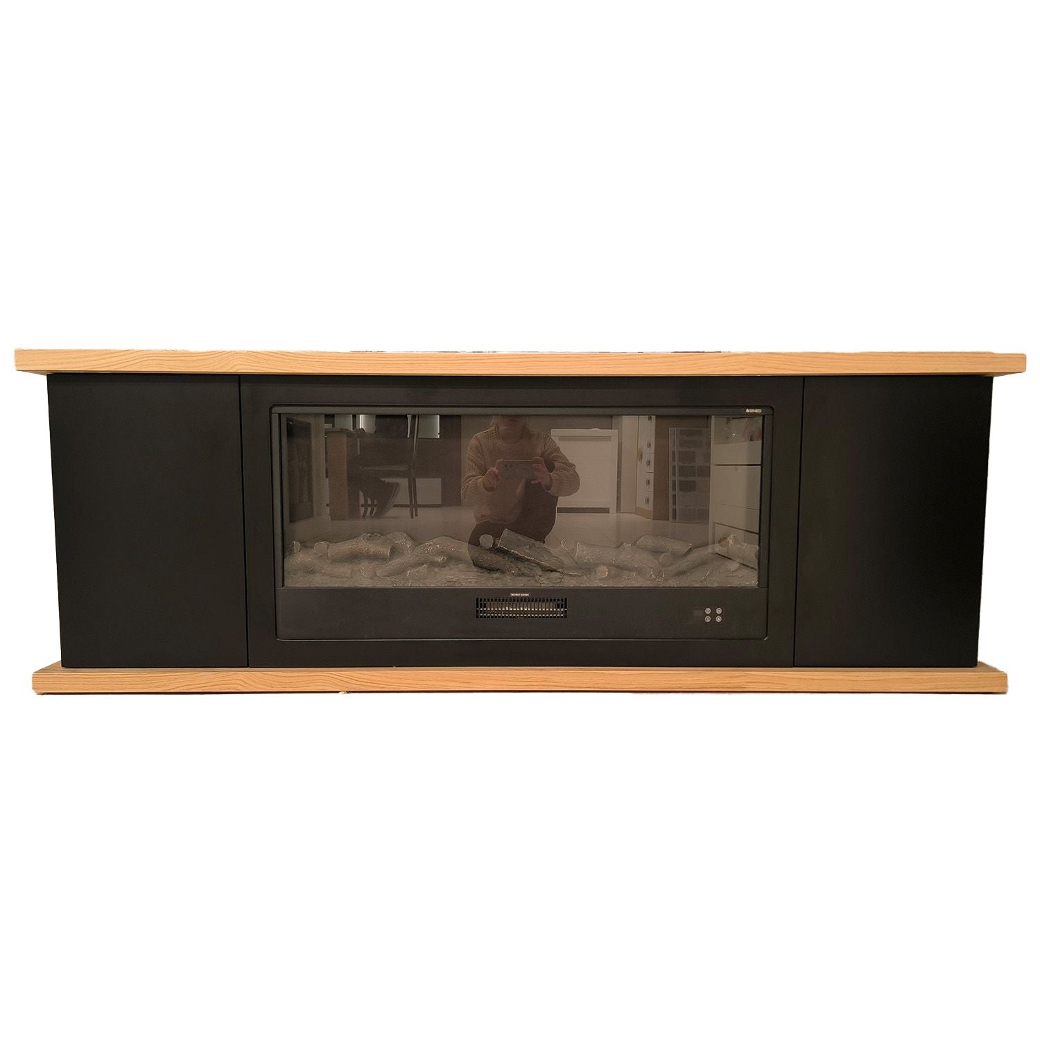 Without Furniture Fireplace Arosio 180 Black Wooden Cabinet With 1500w Electric Fireplace With Remote Control Refined and Elegant Quality Handmade Wooden Furniture Ideal For Home and Office