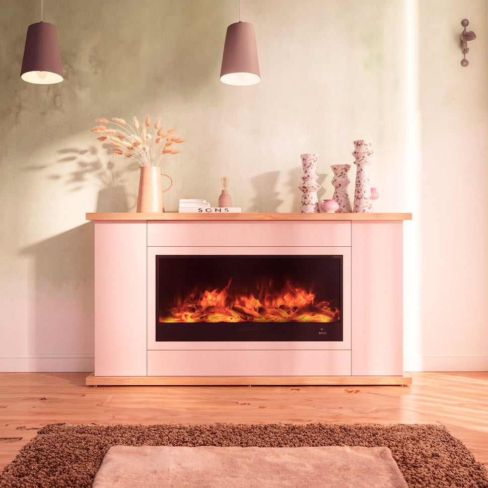 Sined Desio 108 Complete Wooden Furniture with Electric Fireplace 1500w Remote Control Pearl Gray The Design of Desio 108 is Ideal for Modern Homes Commercial Spaces Hotels and Beverages