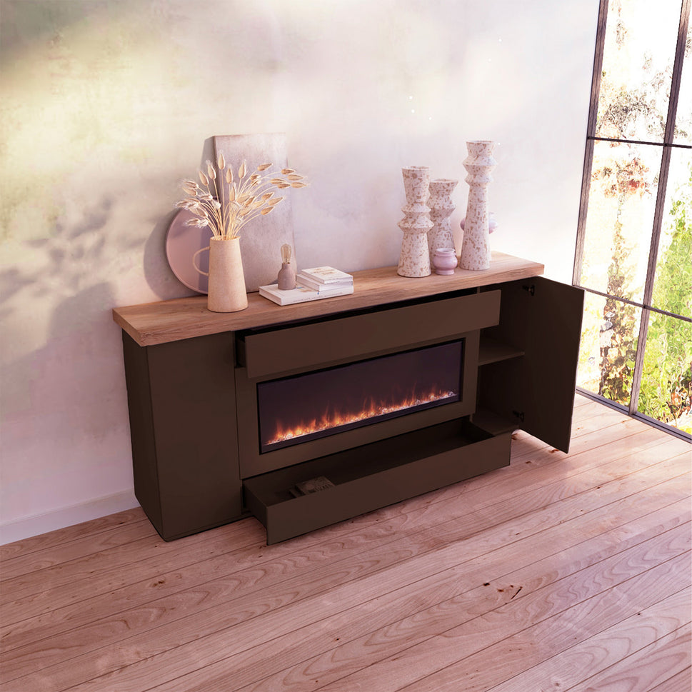 Sined Desio Complete Furniture 108 Wooden Furniture with 1500w Electric Fireplace with Remote Control Brown Refined and Elegant Quality Handmade Wooden Furniture Ideal for Home and Office