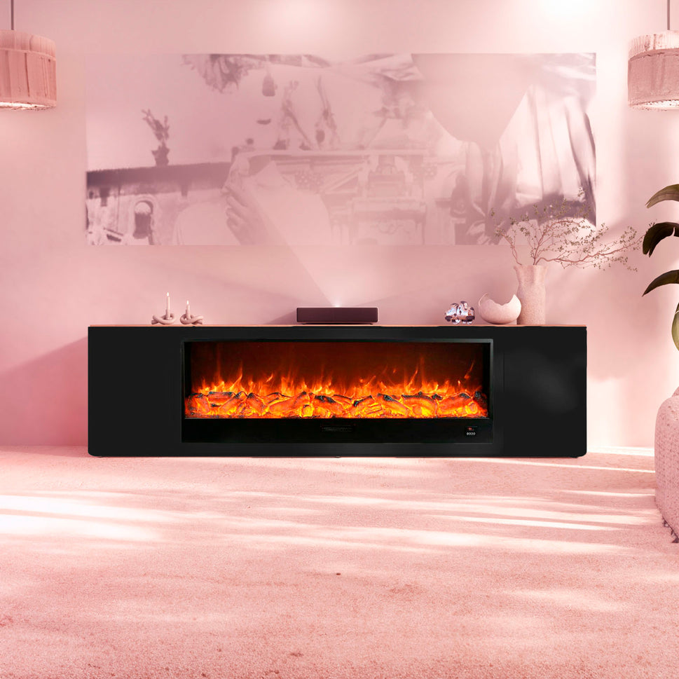 Sined Complete Mobile Media 108 Black Wooden Furniture and 1500w Electric Fireplace with Remote Control Handcrafted Quality Durable Design for Any Indoor Environment