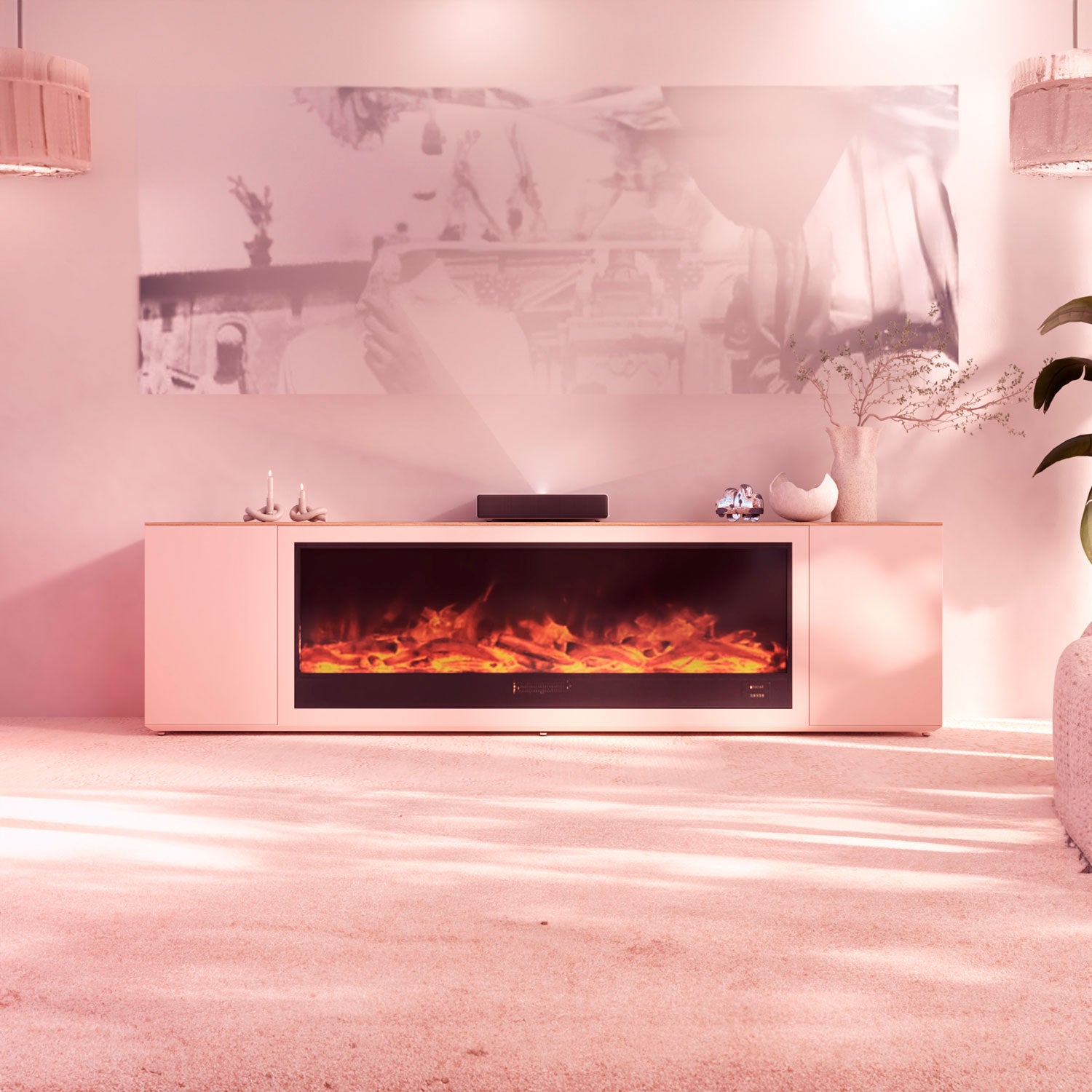 Sined Meuble Complet Meda 150 Gris Clair Meuble en Bois et Cheminée Électrique 1500w Télécommande Meuble Artisanal Qualité Résistance et Design Pour Tout Environnement